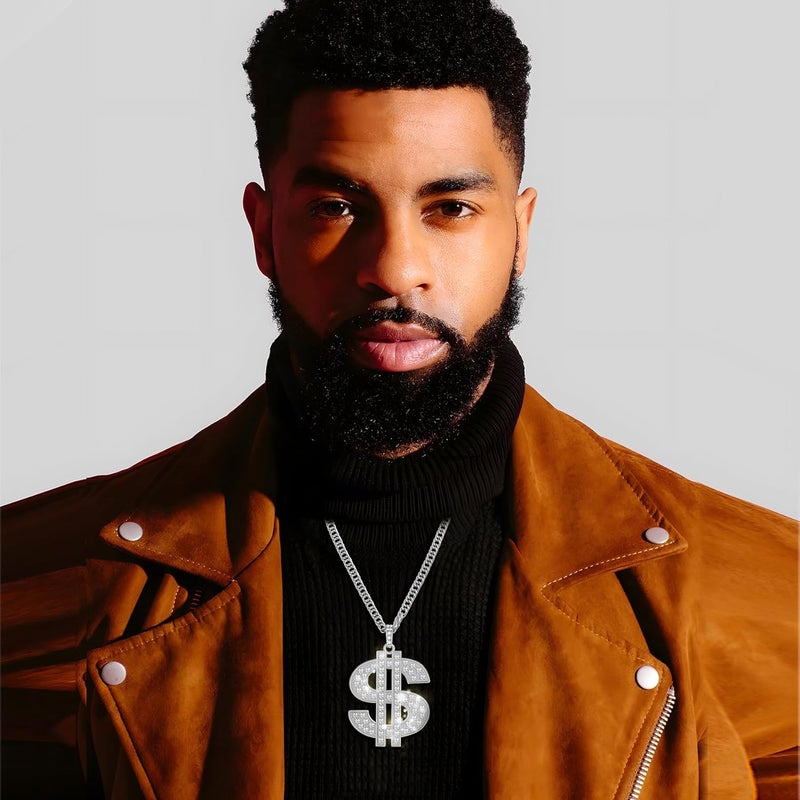 ROMASS 2 Pcs Dollar Necklace for Men,Gold/Silver Plated Chain for Men with Dollar Sign Pendant Necklaces, 80/90s Hip Hop Dollar Necklace Halloween Gifts - Image 5